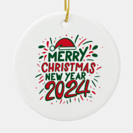God jul Gott nytt år 2024 Julgransprydnad Keramik