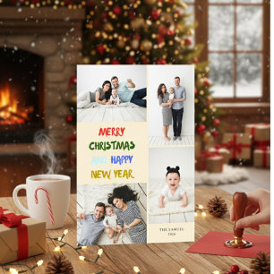 God Jul & Gott Nytt År 4 Foto Gult Julkort