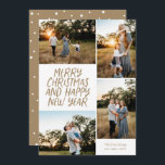 God jul Gott nytt år 4 Fotokollage Hol Julkort<br><div class="desc">Den här snyggten med 4-foto-helgdag har handskrivet stil hälsning och en fotokollage. Den omvända har en flytande punkt mönster. Alla färg är anpassade.</div>