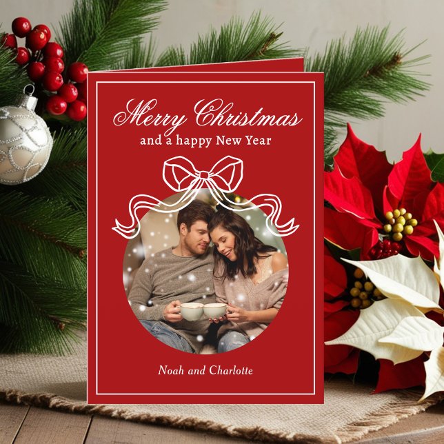 God jul Gott nytt år Coquette Bow Photo Helgkort (Skapare uppladdad)
