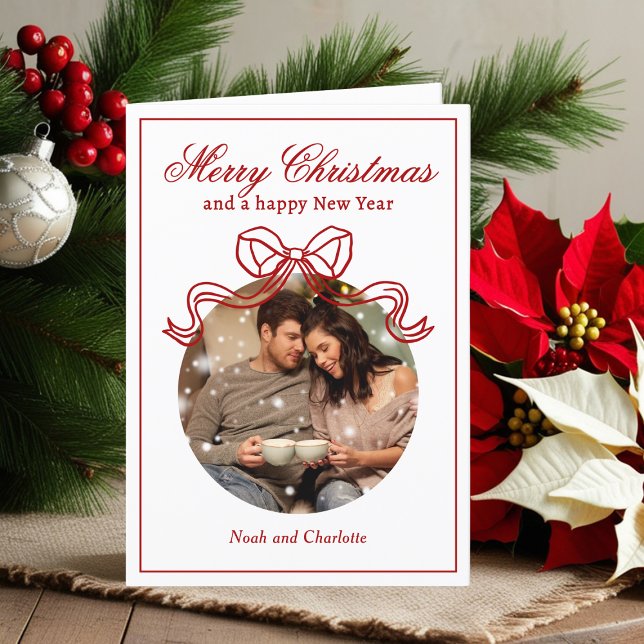 God jul Gott nytt år Coquette Bow Photo Helgkort (Skapare uppladdad)