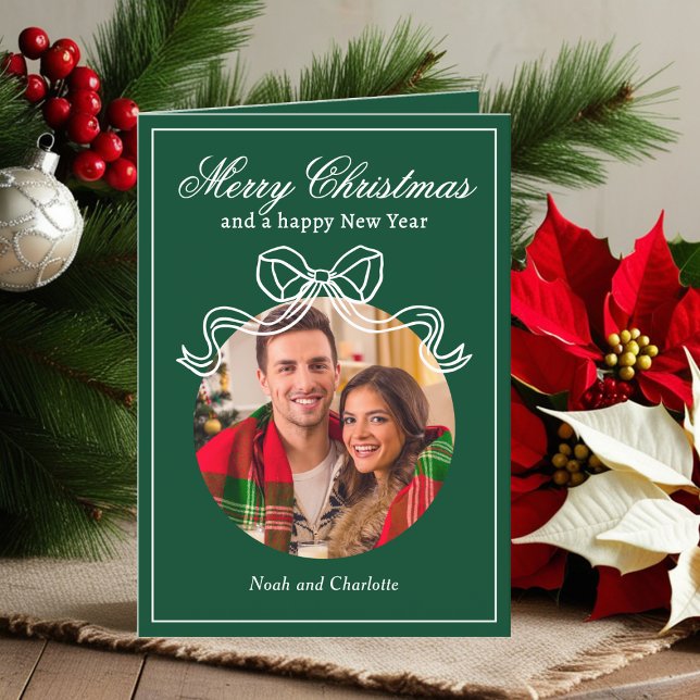 God jul Gott nytt år Coquette Bow Photo Helgkort (Skapare uppladdad)