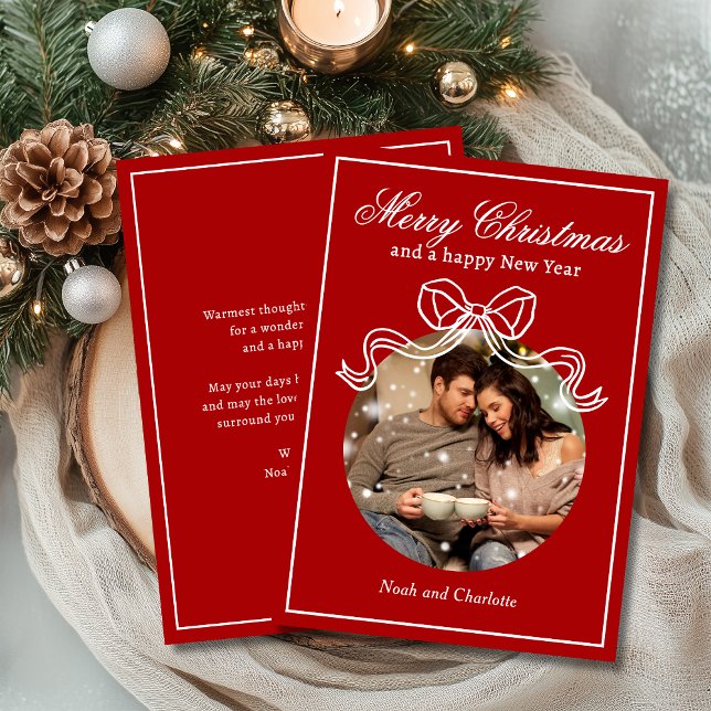 God jul Gott nytt år Coquette Bow Photo Julkort (Skapare uppladdad)