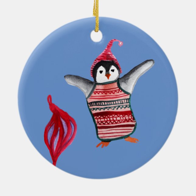 God jul, Gott nytt år, Cute Penguin Art Julgransprydnad Keramik (Baksidan)