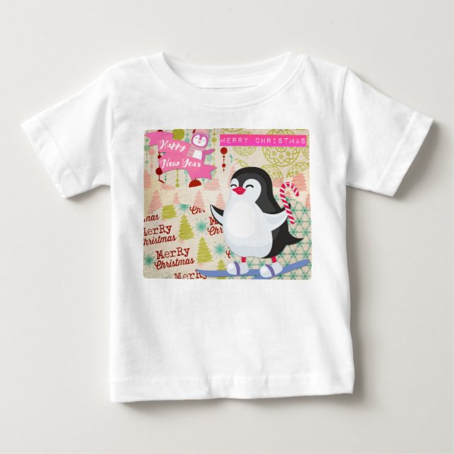God jul Gott nytt år Cute Penguin T Shirt (Framsida)