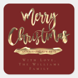 God jul Gott nytt år Elegant Red Guld Fyrkantigt Klistermärke