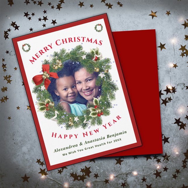 God jul Gott nytt år Family Photo Anpassningsbar Julkort (Merry Christmas Happy New Year Family Photo Custom Holiday Card great to send to family and friends.)