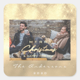 God jul Gott nytt år Faux Guld Photo Fyrkantigt Klistermärke