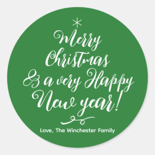 God Jul Gott Nytt År grön typografi  Runt Klistermärke