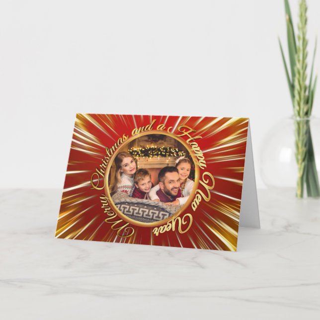 God Jul Gott Nytt År Guld Cirkel Foto Helgkort (Framsida)