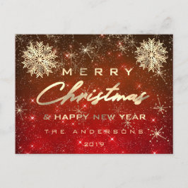 God jul Gott nytt år Guld, Snö, Röda Maroo Vykort