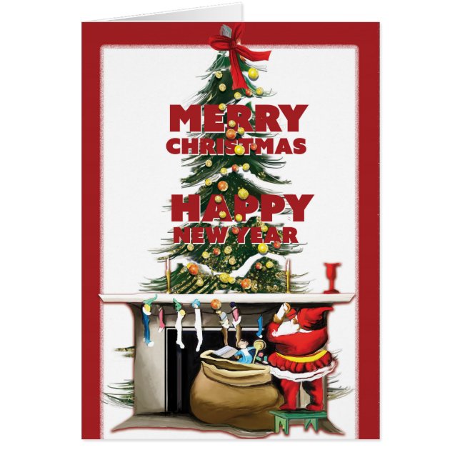 God jul & gott nytt år hälsningskort (Framsidan)