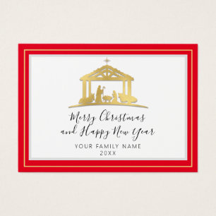 God jul Gott nytt år Heliga Family RedGold Visitkort
