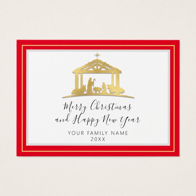 God jul Gott nytt år Heliga Family RedGold Visitkort (Framsidan)