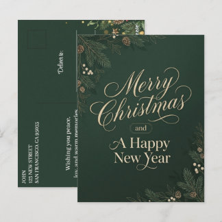 God Jul Gott Nytt År Högtid Grönt Vykort