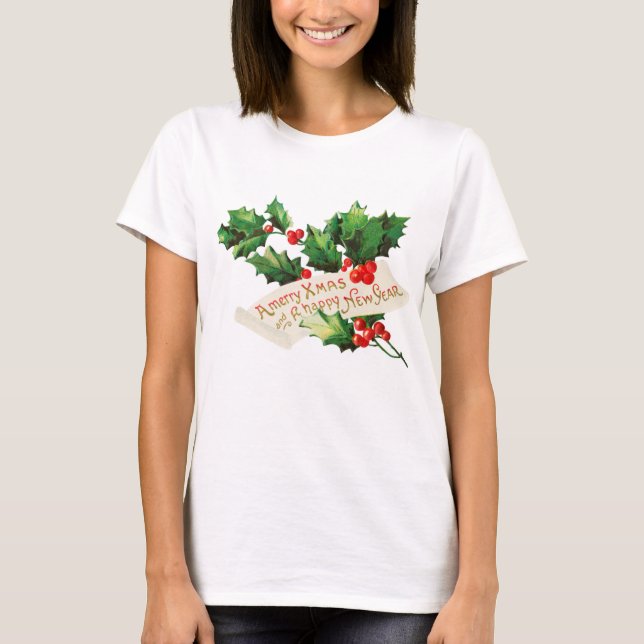 God jul & Gott nytt år Holly T Shirt (Framsida)