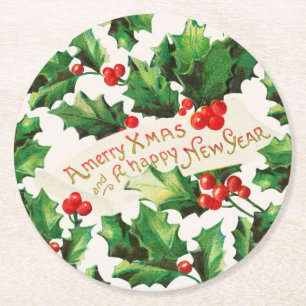 god jul & Gott nytt år Holly  Underlägg Papper Rund