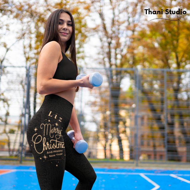 God jul Gott nytt år Modern Black & Guld Leggings (Skapare uppladdad)