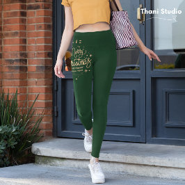 God jul Gott nytt år Modern Grönt och Guld Leggings