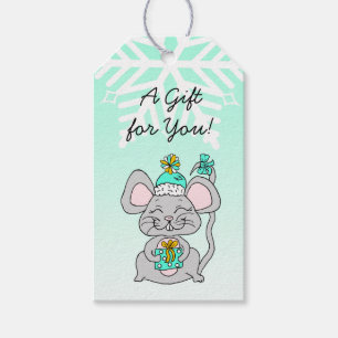 God jul Gott nytt år Mouse med gift Presentetikett