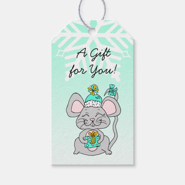 God jul Gott nytt år Mouse med gift Presentetikett (Framsidan)