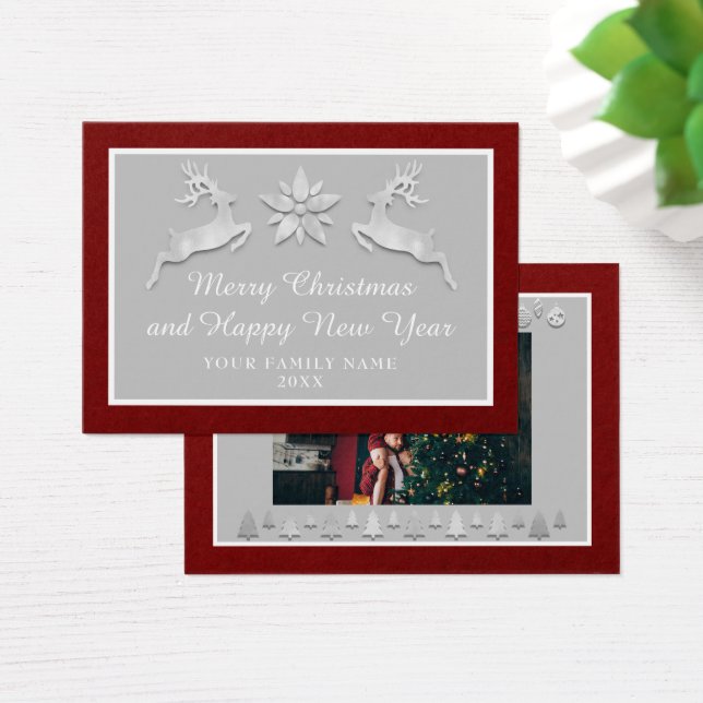 God jul Gott nytt år Namn Burgundy Grått Visitkort (Skivbord)