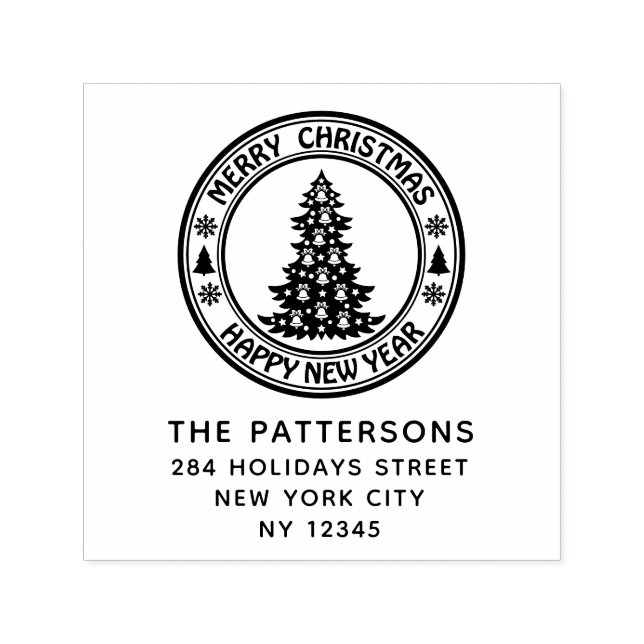 God jul Gott nytt år Namn Returadress Självfärgande Stämpel (Design)