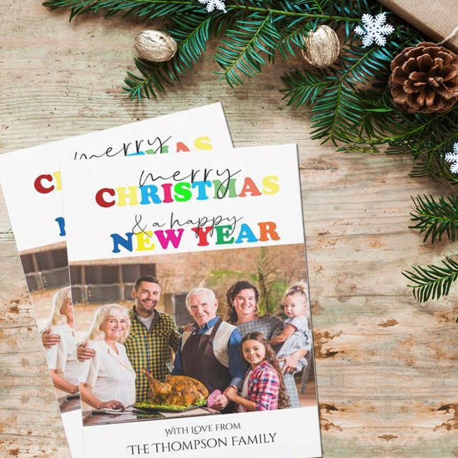 God jul & Gott nytt år Photo Julkort (Merry Christmas & Happy New Year Photo Holiday Card)