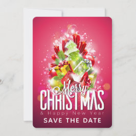 God jul Gott nytt år Presenter och Träd Spara Datumet