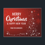 God jul Gott nytt år Red White Träd Helg Vykort<br><div class="desc">Anpassa dessa moderna helgdag-vykort med bakgrund färg i rött och vitt twinkling ljus och Julgran. God jul och Gott nytt år i vitt. Lägg till familj namn framför eller ta bort. Tillbaka av kortet som kan redigeras med alternativet Lägg till meddelande eller ta bort till handmeddelande om skriva.</div>