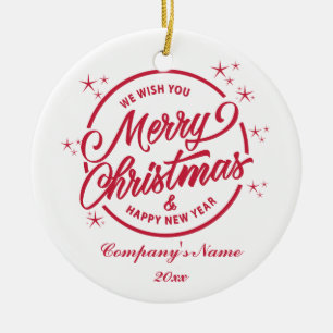 God Jul & Gott Nytt År, Röd Typografi Julgransprydnad Keramik