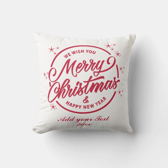 God Jul & Gott Nytt År, Röd Typografi Kudde (Framsida)
