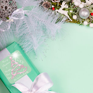 God jul & Gott nytt år Rosa Grönt Stars Fyrkantigt Klistermärke