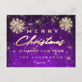 God jul Gott nytt år Snö Guld Himlar Purpl Vykort
