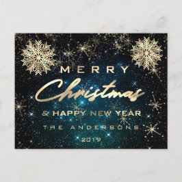 God jul Gott nytt år Snö Guld Himlar Teal Vykort
