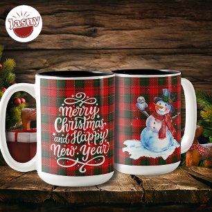 God jul Gott nytt år Snögubbe Flannel Två-Tonad Mugg