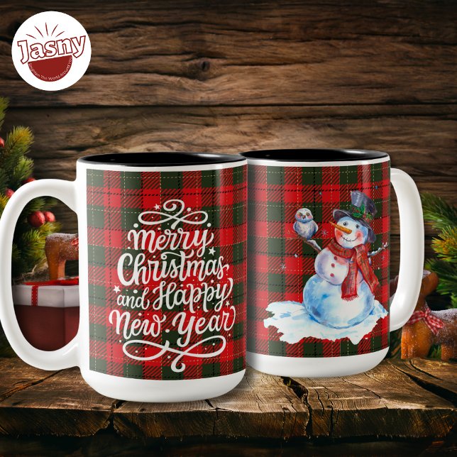 God jul Gott nytt år Snögubbe Flannel Två-Tonad Mugg (Skapare uppladdad)