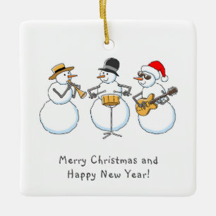 God jul Gott nytt år Snögubbe Jazzband Julgransprydnad Keramik