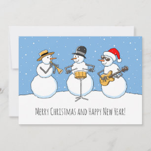 God jul Gott nytt år Snögubbe Jazzband Julkort