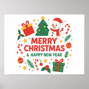 God Jul & Gott Nytt År Snömannen & träd Poster