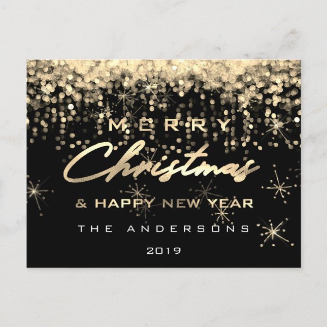 God jul Gott nytt år Svarta Guld Ljus Vykort (Framsida)