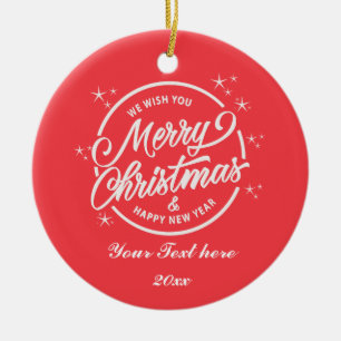 God Jul & Gott Nytt År, Vit Typografi Julgransprydnad Keramik