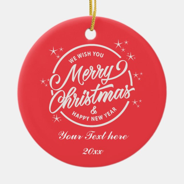 God Jul & Gott Nytt År, Vit Typografi Julgransprydnad Keramik (Framsidan)