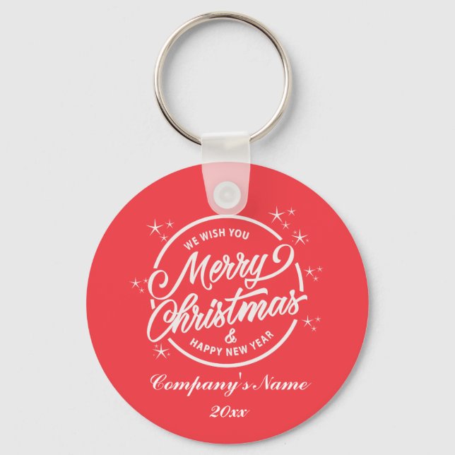 God Jul & Gott Nytt År, Vit Typografi Nyckelring (Framsida)