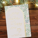 God jul Gott nytt år Winter Foliage<br><div class="desc">Lyxfolie helgdag-kort med typografisk utformning med en modern båge i guld. Bakgrunden till mönster är en ren vintergrej och bär i grönt- och rödnyans. Att önska dig god jul och gott nytt år är skrivet i handskrivet manusjus och modernt skript. Mallen är ett redo för dig att anpassa dig till...</div>