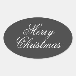 God Jul Grå Vit Skrift Ovalt Klistermärke