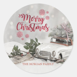 God Jul,Gran, Bil,Julbär Runt Klistermärke