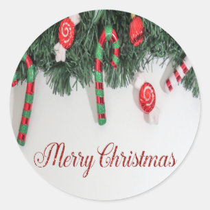 God Jul,Gran,Candystav Runt Klistermärke