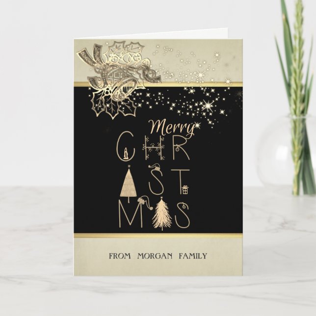 God Jul,Gran,Stjärnor,Klocka Helgkort (Framsida)