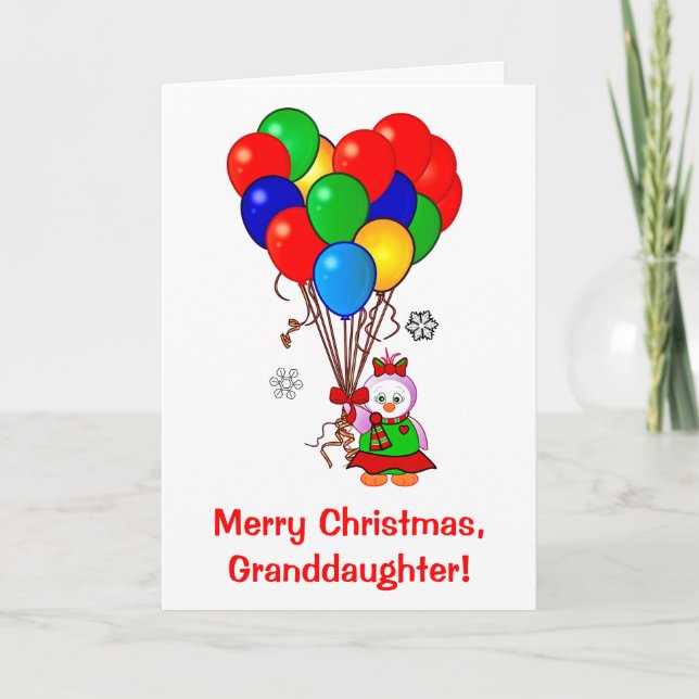 God jul Granddottern Penguin och Balloons Helgkort (Framsida)